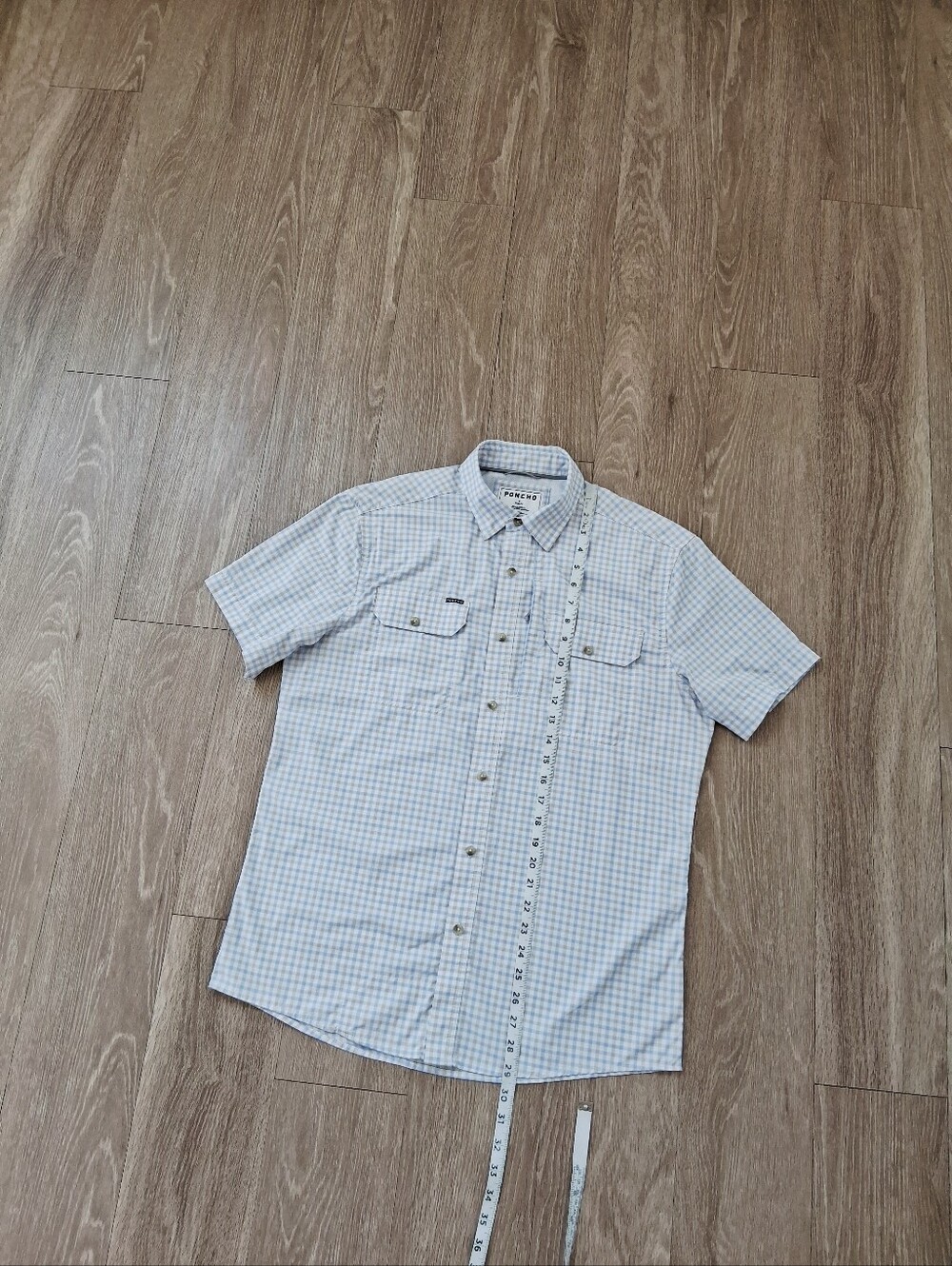 Poncho The Channel Cat Original SS Shirt Blue And Grey Plaid Performance Nylon - Picture 15 of 15